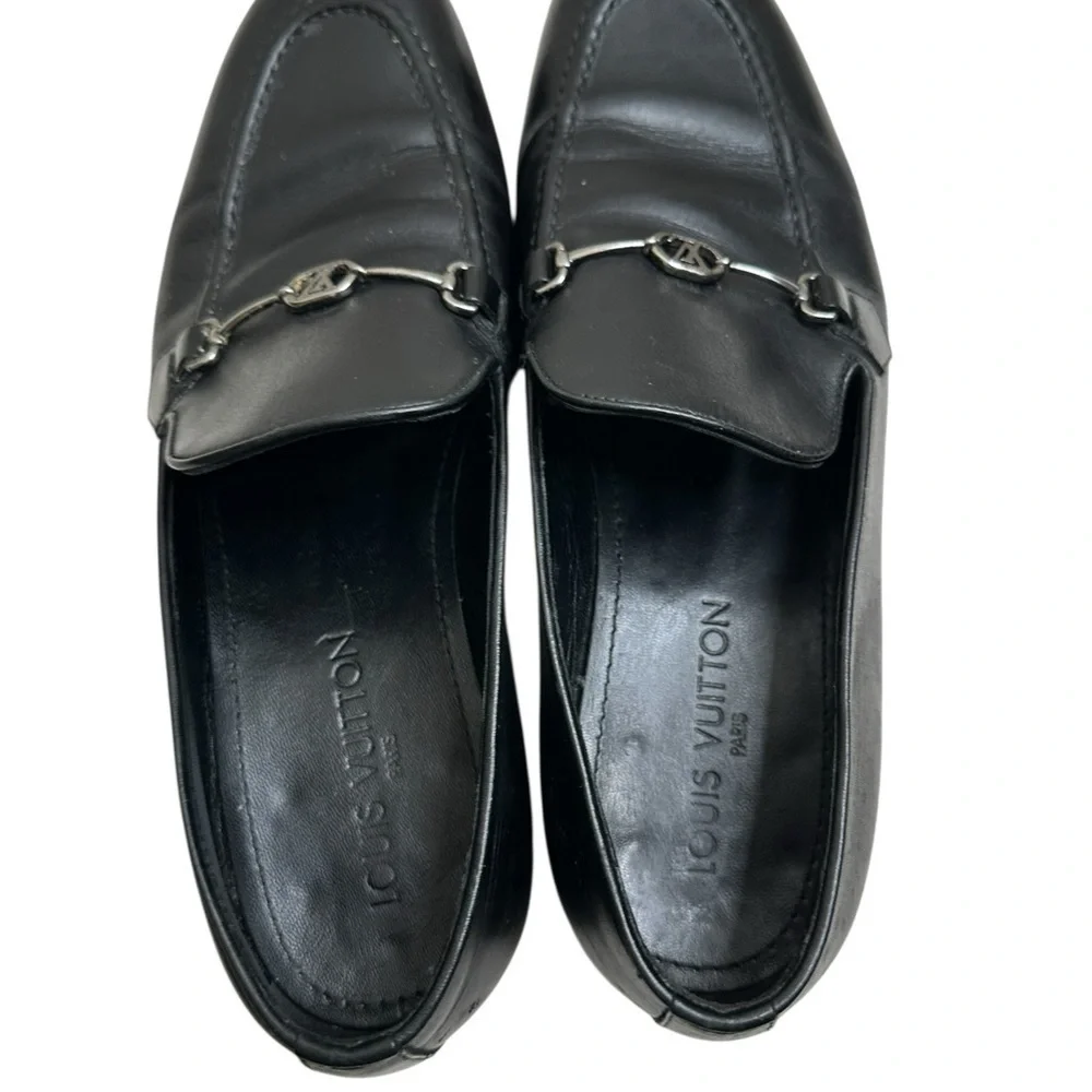 Louis Vuitton Black Leather Slip-On Loafers